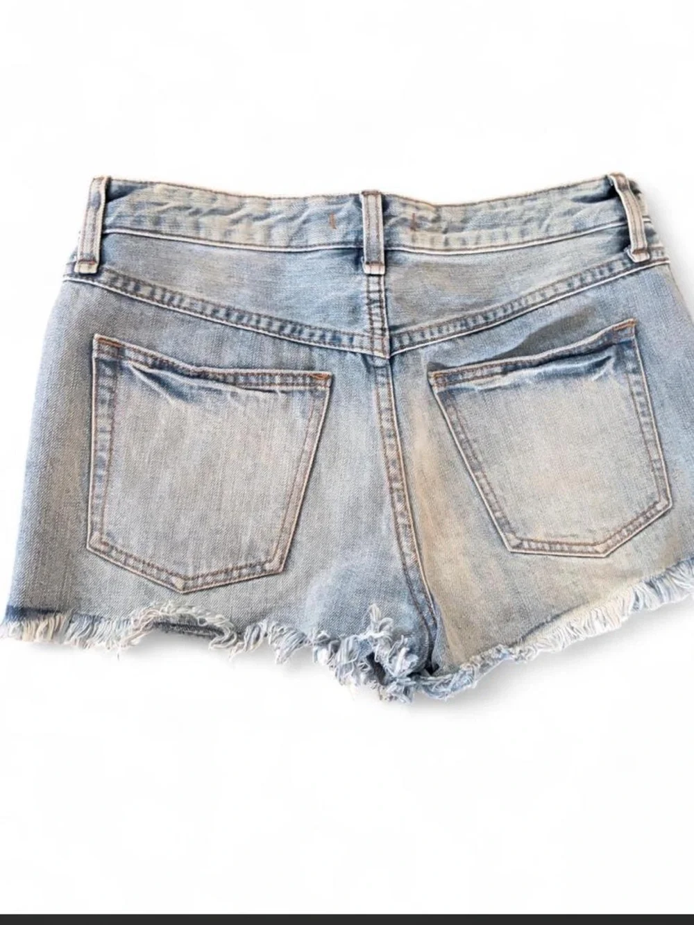 Free People Light Blue Frayed Hem Denim Shorts